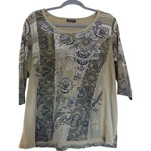 Y2k Vanilla Sugar 2X Floral Print‎ 3/4 Sleeve Tunic Top Rhinestones